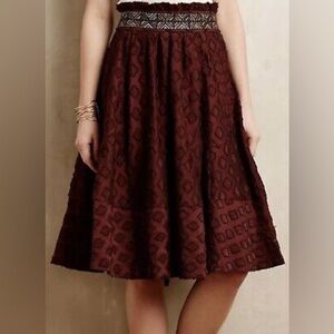 Anthropologie Maeve Diamond Cut Midi Skirt Sz 4 100% Cotton Lined Cocoa Brown